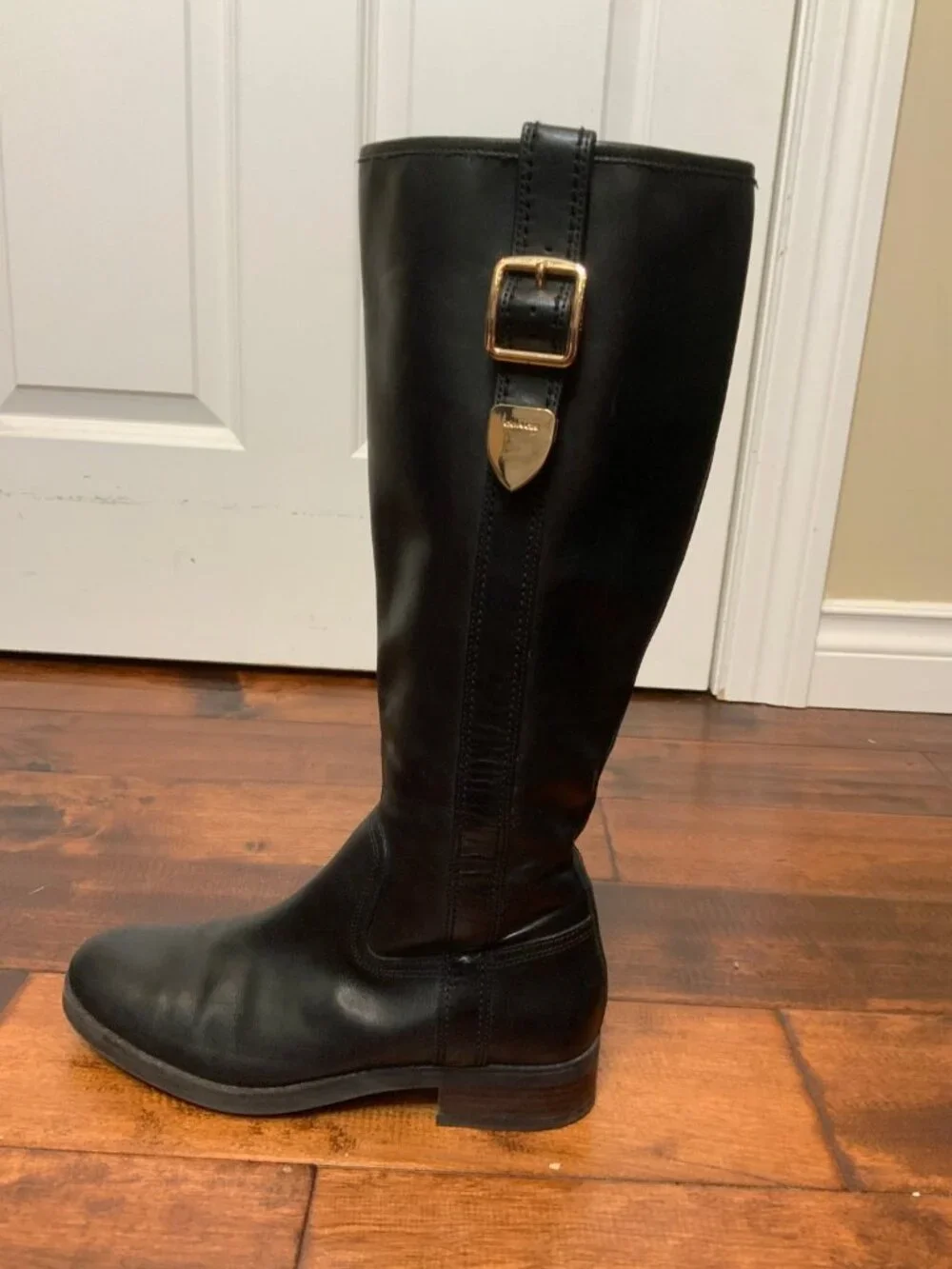 Coach Black Leather Easton Knee High Riding Boots, Size 7.5